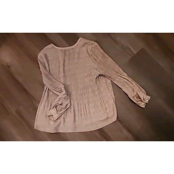 Adrianna Papell Womens Size Small Blouse Tan Mini Polka Dots Tunic Long Sleeve - Picture 7 of 9